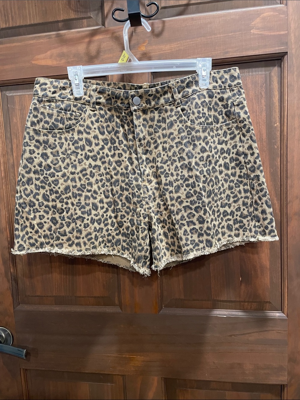 So Me Leopard Print Jean Shorts in Brown and Black
